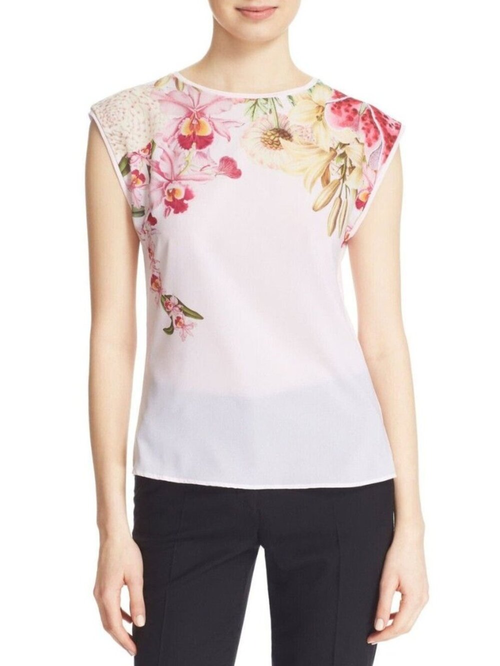 Ted Baker Catlee Encyclopedia Floral Print Cap Sleeve Top Pink Size 0 US 2 UK 6